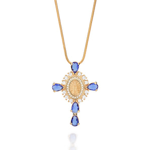 GOLD BLUE OUR LADY APARECIDA CROSS PENDANT