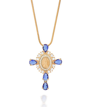 GOLD BLUE OUR LADY APARECIDA CROSS PENDANT