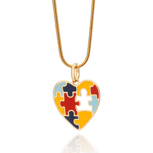 GOLD AUTISM HEART PUZZLE PENDANT