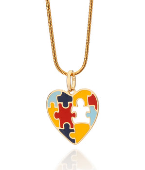 GOLD AUTISM HEART PUZZLE PENDANT