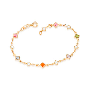 GOLD PLATED BRACELET WITH MULTI-COLOR STONES
