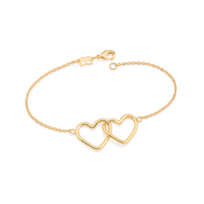 GOLD PLATED INTERLOCKING TWO HEARTS BRACELET