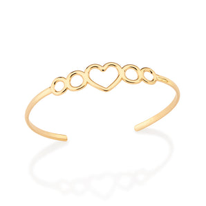 GOLD HEART AND CIRCLE CUFF BRACELET