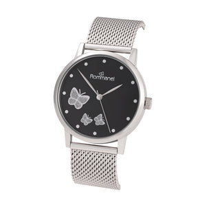 SILVER SOCIAL ANALOG WATCH WITH BUTTERFLIES