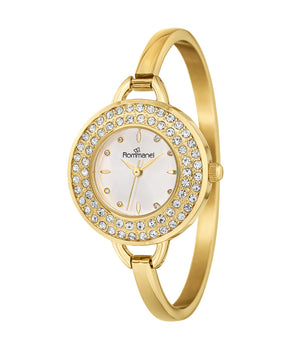 GOLD BRACELET ANALOG WATCH WITH CRYSTALS