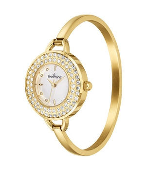 GOLD BRACELET ANALOG WATCH WITH CRYSTALS