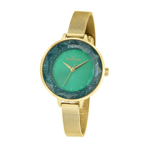 GOLD EMERALD FACE ANALOG WATCH