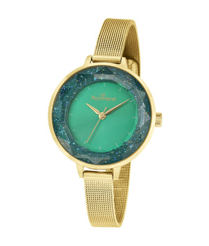 GOLD EMERALD FACE ANALOG WATCH