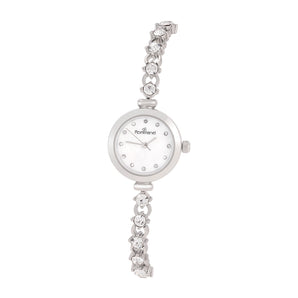 SILVER-TONE ANALOG DRESS WATCH WITH CRYSTALS
