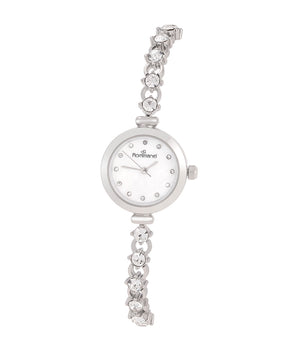 SILVER-TONE ANALOG DRESS WATCH WITH CRYSTALS