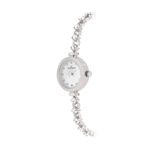 SILVER-TONE ANALOG DRESS WATCH WITH CRYSTALS