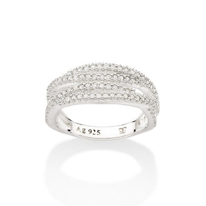 SILVER TWISTED HALF BAND STUDDED RING
