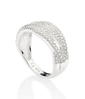 SILVER TWISTED HALF BAND STUDDED RING
