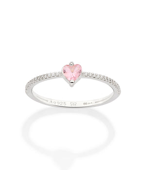 SILVER 925 PINK HEART SOLITAIRE RING