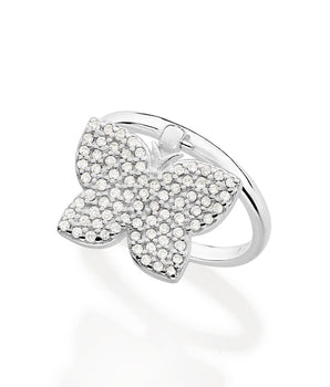 SILVER 925 FULLY STUDDED HANGING BUTTERFLY RING