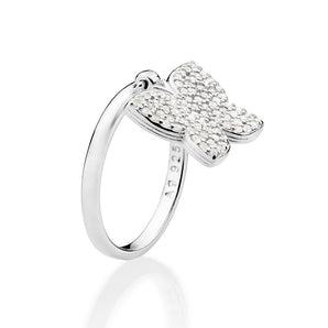 SILVER 925 FULLY STUDDED HANGING BUTTERFLY RING