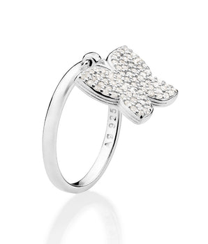 SILVER 925 FULLY STUDDED HANGING BUTTERFLY RING