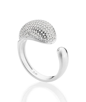 SILVER 925 DROPLET STUDDED ADJUSTABLE RING