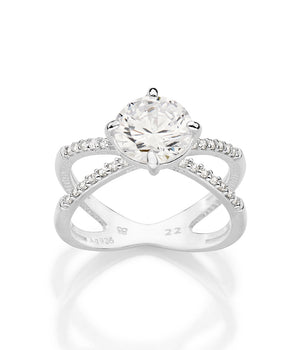 SILVER 925 DOUBLE BAND SOLITAIRE RING