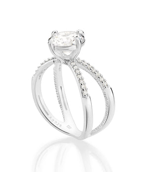 SILVER 925 DOUBLE BAND SOLITAIRE RING