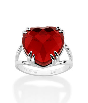 SILVER 925 RED HEART MAXI RING