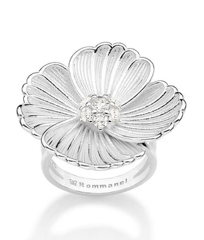 SILVER 925 FLOWER BUTTON RING WITH ZIRCONIA