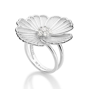 SILVER 925 FLOWER BUTTON RING WITH ZIRCONIA