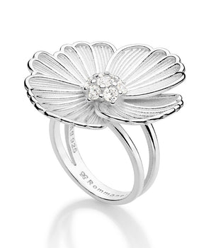 SILVER 925 FLOWER BUTTON RING WITH ZIRCONIA