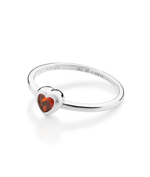 SILVER 925 RED HEART SOLITAIRE RING