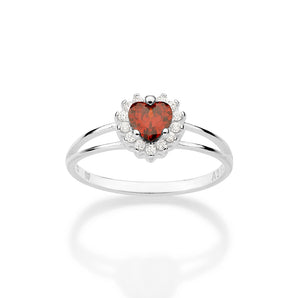 SILVER 925 HEART FIRE PROMISE RING