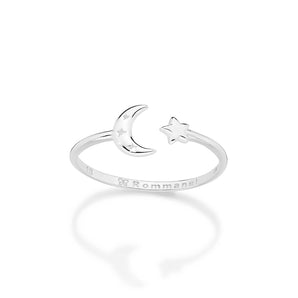 SILVER 925 MOON AND STAR ADJUSTABLE RING