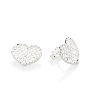 SILVER 925 HOLLOW TEXTURED HEART STUD EARRINGS
