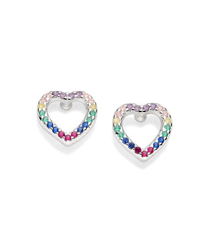 SILVER 925 COLORFUL HEART STUD EARRINGS