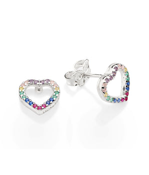 SILVER 925 COLORFUL HEART STUD EARRINGS