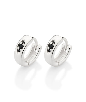 SILVER 925 MEN'S ONYX HUGGIE EARRINGS
