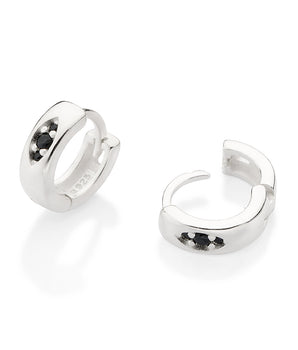 SILVER 925 MEN'S ONYX HUGGIE EARRINGS