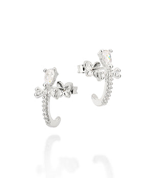 SILVER 925 STUDDED CROSS HUGGIE EARRINGS
