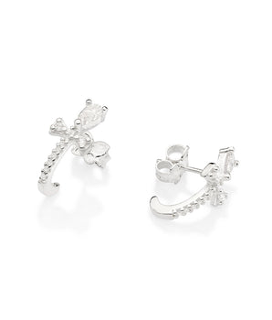 SILVER 925 STUDDED CROSS HUGGIE EARRINGS