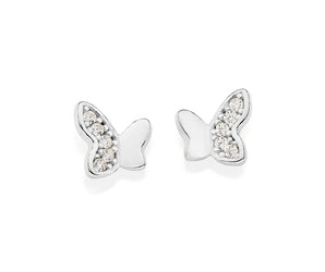 SILVER HALF-N-HALF BUTTERFLY STUD EARRINGS