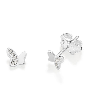 SILVER HALF-N-HALF BUTTERFLY STUD EARRINGS