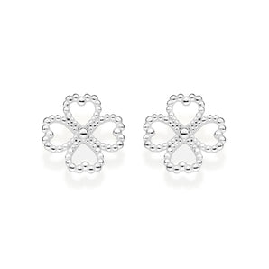 SILVER 925 FOUR LEAF CLOVE STUD EARRINGS