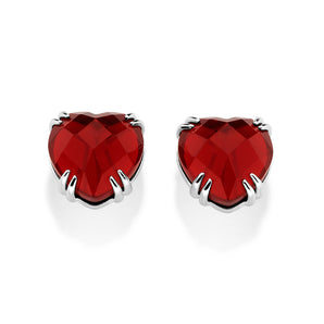 SILVER 925 RED HEART BUTTON EARRINGS