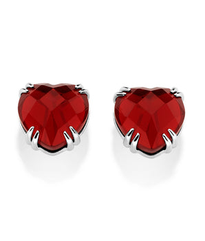 SILVER 925 RED HEART BUTTON EARRINGS