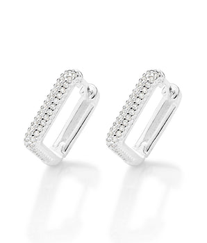 SILVER 925 FUTURISTIC SQUARE HUGGIE EARRINGS
