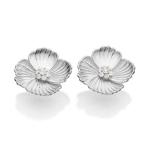 SILVER 925 FLOWER BUTTON EARRING WITH ZIRCONIA
