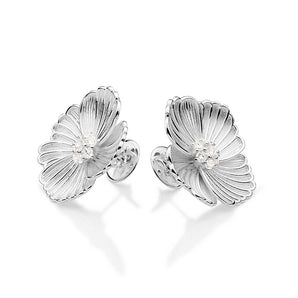 SILVER 925 FLOWER BUTTON EARRING WITH ZIRCONIA