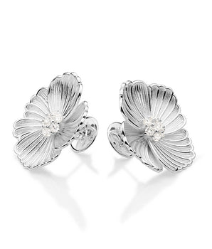SILVER 925 FLOWER BUTTON EARRING WITH ZIRCONIA