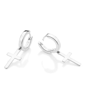 MEN’S SILVER 925 CROSS HUGGIE EARRINGS