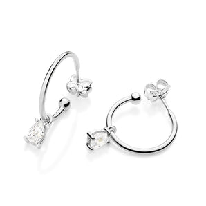 SILVER 925 ELEGANT DROP HOOP EARRINGS