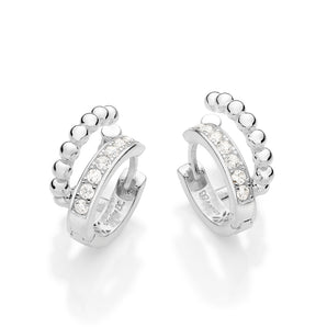 SILVER 925 DOUBLE SPHERE HUGGIE EARRINGS